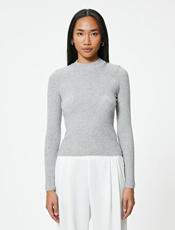 Basic Triko Kazak Hafif Dik Yaka Fitilli