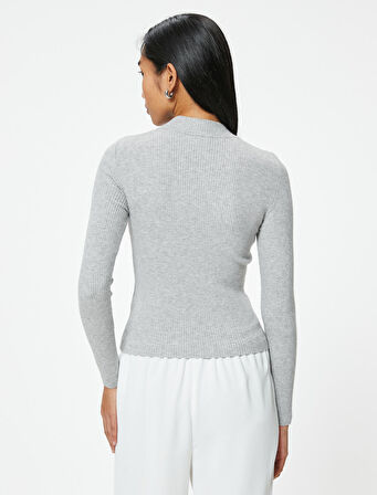 Basic Triko Kazak Hafif Dik Yaka Fitilli