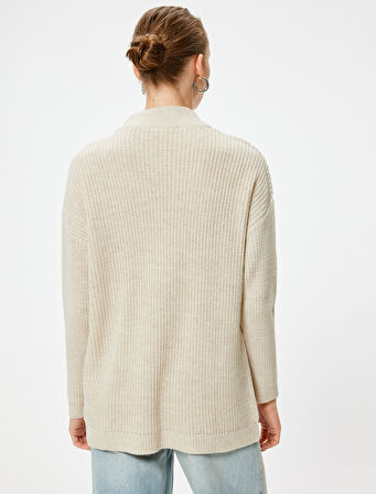 Oversize Triko Kazak Kalça Boy Dik Yaka Uzun Kollu Yumuşak Dokulu