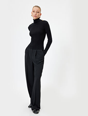 Boğazlı Triko Kazak Apolet Detaylı Uzun Kollu