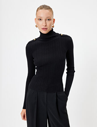 Boğazlı Triko Kazak Apolet Detaylı Uzun Kollu