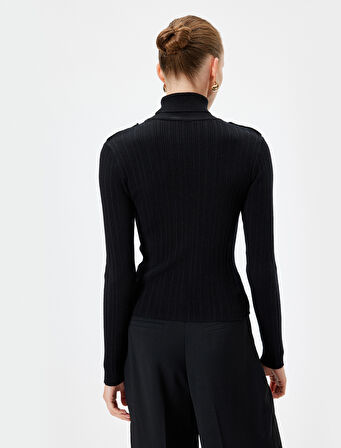 Boğazlı Triko Kazak Apolet Detaylı Uzun Kollu