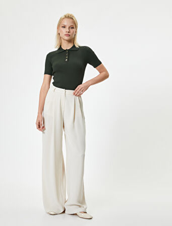 Polo Yaka Kazak Kısa Kollu Düğme Detaylı Kaşkorse Slim Fit