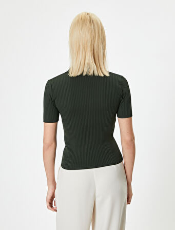 Polo Yaka Kazak Kısa Kollu Düğme Detaylı Kaşkorse Slim Fit