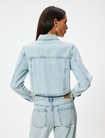 Crop Kot Ceket Cep Detaylı Düğmeli Rahat Kesim Gömlek Yaka