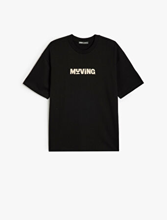 Oversize Tişört Slogan Baskılı Kısa Kollu Bisiklet Yaka Pamuklu