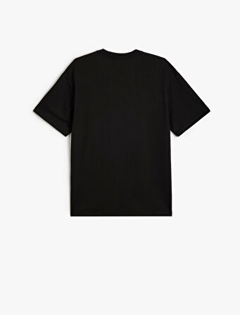 Oversize Tişört Slogan Baskılı Kısa Kollu Bisiklet Yaka Pamuklu