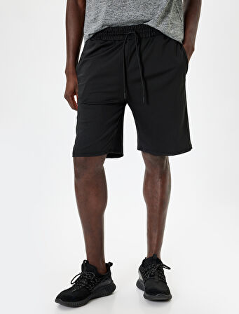 Spor Şort Geometrik Baskılı Beli Bağcıklı Cep Detaylı