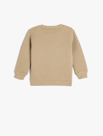 Bisiklet Yaka Sweatshirt Dokulu Pamuk Karışımlı