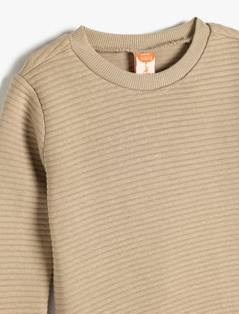 Bisiklet Yaka Sweatshirt Dokulu Pamuk Karışımlı