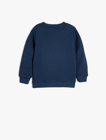 Bisiklet Yaka Sweatshirt Dokulu Pamuk Karışımlı