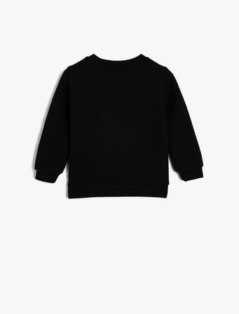 Bisiklet Yaka Sweatshirt Dokulu Pamuk Karışımlı