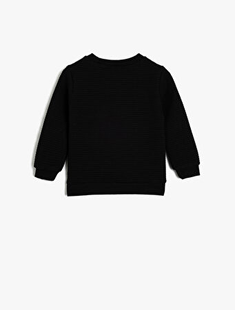 Bisiklet Yaka Sweatshirt Dokulu Pamuk Karışımlı