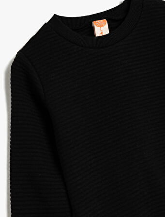 Bisiklet Yaka Sweatshirt Dokulu Pamuk Karışımlı
