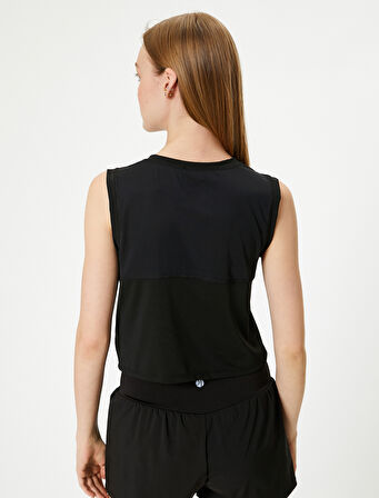 Spor Crop Kolsuz Tişört Bisiklet Yaka Rahat Kalıp