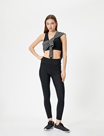 Spor Parlak Fitilli Tayt Standart Bel Slim Fit