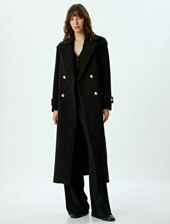 Düğmeli Kruvaze Oversize Uzun Kaşe Kaban