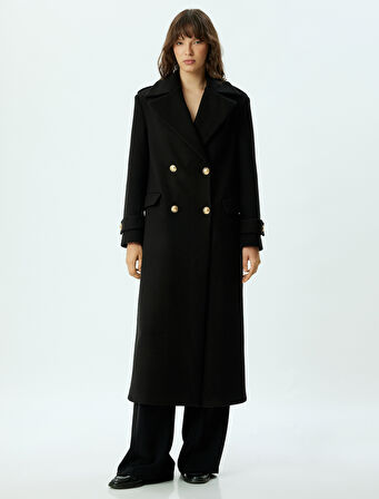 Düğmeli Kruvaze Oversize Uzun Kaşe Kaban