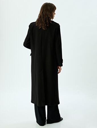 Düğmeli Kruvaze Oversize Uzun Kaşe Kaban