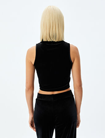 Kadife Crop Top Kolsuz Dik Yaka 