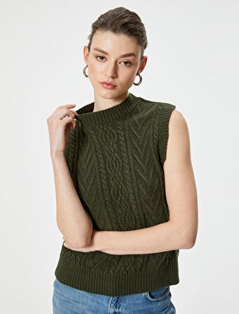 Örgü Süveter Dokulu Bisiklet Yaka Kolsuz 