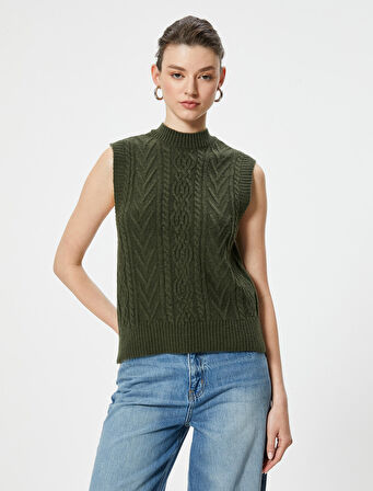 Örgü Süveter Dokulu Bisiklet Yaka Kolsuz 