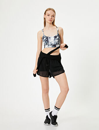 Sporcu Sütyeni Çapraz Askılı Kaplı U Yaka Soyut Desenli Slim Fit