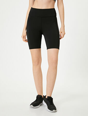 Spor Kısa Tayt Yüksek Bel Baskılı Skinny Fit İnterlok