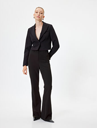 Crop Blazer Ceket Kruvaze Ters Yaka Regular Fit 