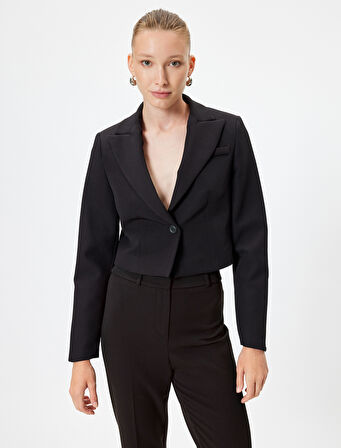 Crop Blazer Ceket Kruvaze Ters Yaka Regular Fit 