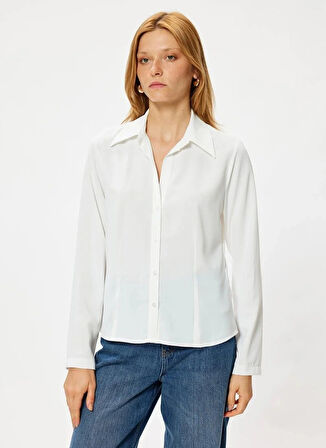 Koton Slim Fit Kaçık Yaka Beyaz Kadın Gömlek 5WAK60006PW