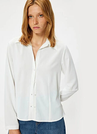 Koton Slim Fit Kaçık Yaka Beyaz Kadın Gömlek 5WAK60006PW