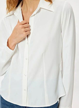 Koton Slim Fit Kaçık Yaka Beyaz Kadın Gömlek 5WAK60006PW