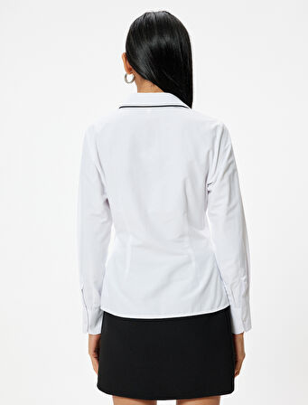 Poplin Gömlek Uzun Kollu Yakası Renk Kontrast Detaylı