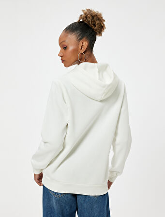Oversize Kapüşonlu Sweatshirt Kanguru Cep Detaylı Baskılı Şardonlu
