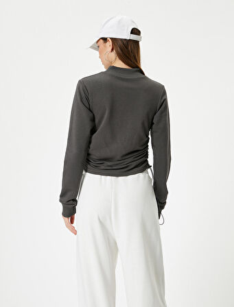 Fermuarlı Drapeli Sweatshirt Dik Yaka Uzun Kollu 