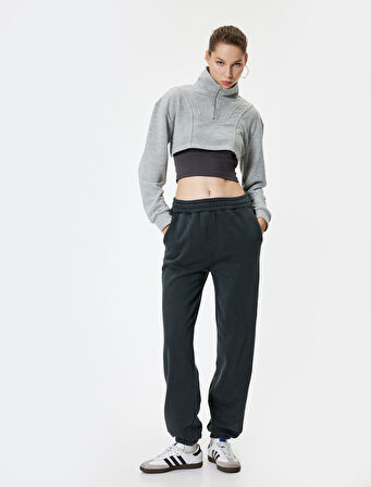 Crop Sweatshirt Oversize Yarım Fermuarlı Dik Yaka Uzun Kollu