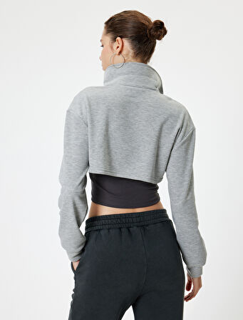 Crop Sweatshirt Atlet Detaylı Yarım Fermuarlı Dik Yaka Uzun Kollu