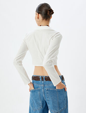 Crop Gömlek Fermuarlı Uzun Kollu Drapeli