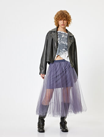 Midi Tütü Etek A Kesim Simli Beli Lastikli Mini Astarlı Rahat Kalıp