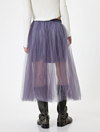 Midi Tütü Etek A Kesim Simli Beli Lastikli Mini Astarlı Rahat Kalıp