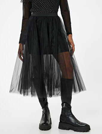 Midi Tütü Etek A Kesim Simli Beli Lastikli Mini Astarlı Rahat Kalıp