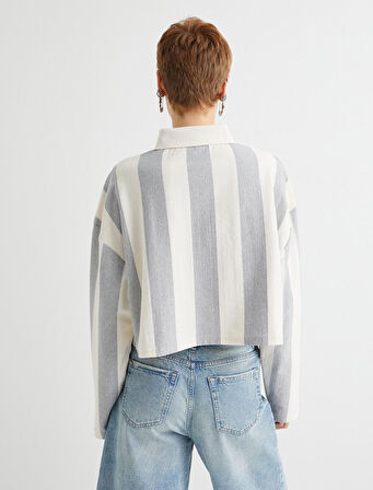 Polo Yaka Oversize Sweatshirt Baskılı Düğmeli Uzun Kollu 