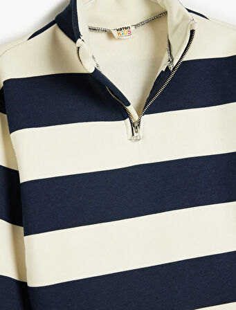 Yarım Fermuarlı Sweatshirt Dik Yaka Uzun Kollu Üç İplik Şardonlu