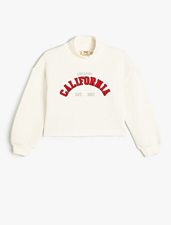 Crop Oversize Kolej Sweatshirt Dik Yaka Şardonlu