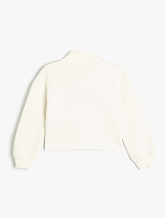 Crop Oversize Kolej Sweatshirt Dik Yaka Şardonlu