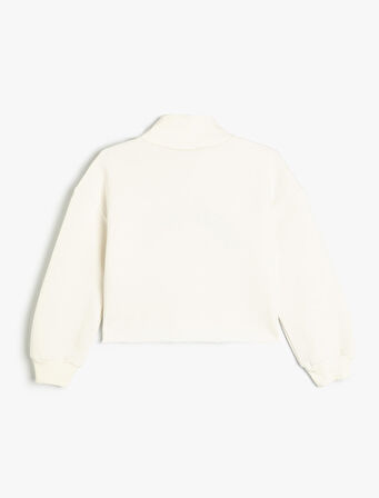 Crop Oversize Kolej Sweatshirt Dik Yaka Şardonlu