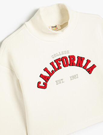 Crop Oversize Kolej Sweatshirt Dik Yaka Şardonlu