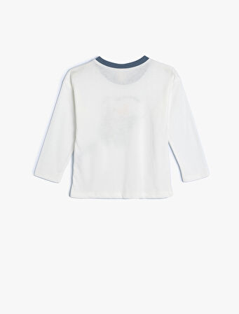 Tişört Hayvanlar Baskılı Uzun Kollu Bisiklet Yaka Pamuklu