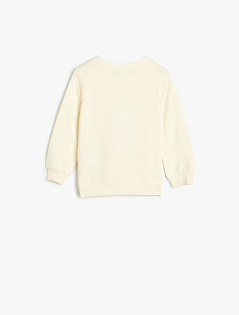 Sweatshirt Uzun Kollu Bisiklet Yaka Baskı Detaylı Şardonlu Pamuklu